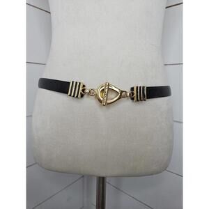 Vintage St. John 30 black leather belt with gold hardware